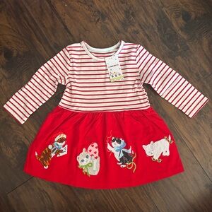 Red Striped Cat Embroidered Holiday Dress